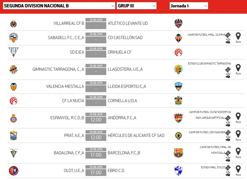 Jornada 1 - 2 Divisió B (Grup 3)