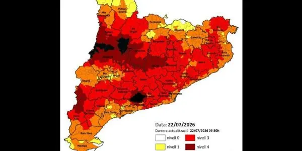 72 municipis de 13 comarques estan en nivell 4 per perill extrem d'incendi forestal aquest dimecres