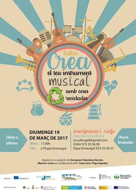 Taller a l'Espai Ermengol per crear un instrument musical amb objectes reciclats