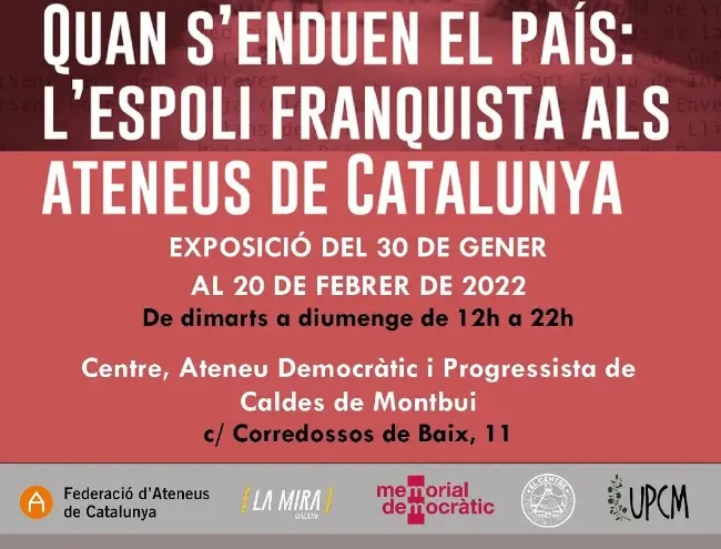 El Centre acull una xerrada i una exposició sobre l'espoli dels ateneus a càrrec del Franquisme, del qual va ser víctima