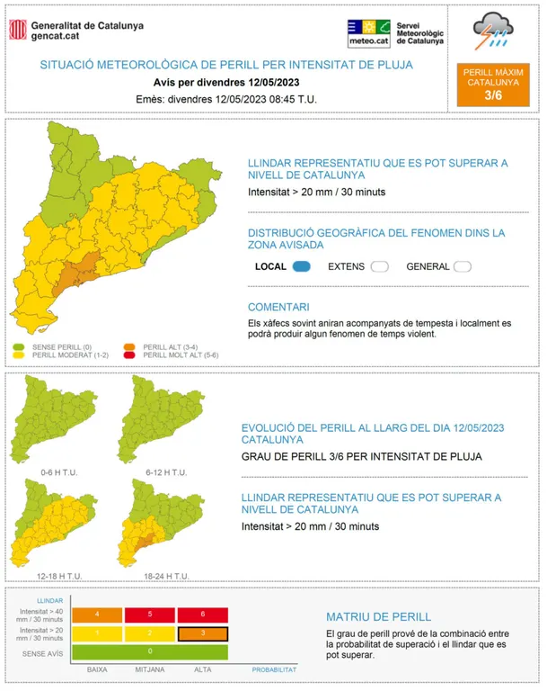 Protecció Civil activa el pla Inuncat per pluges intenses
