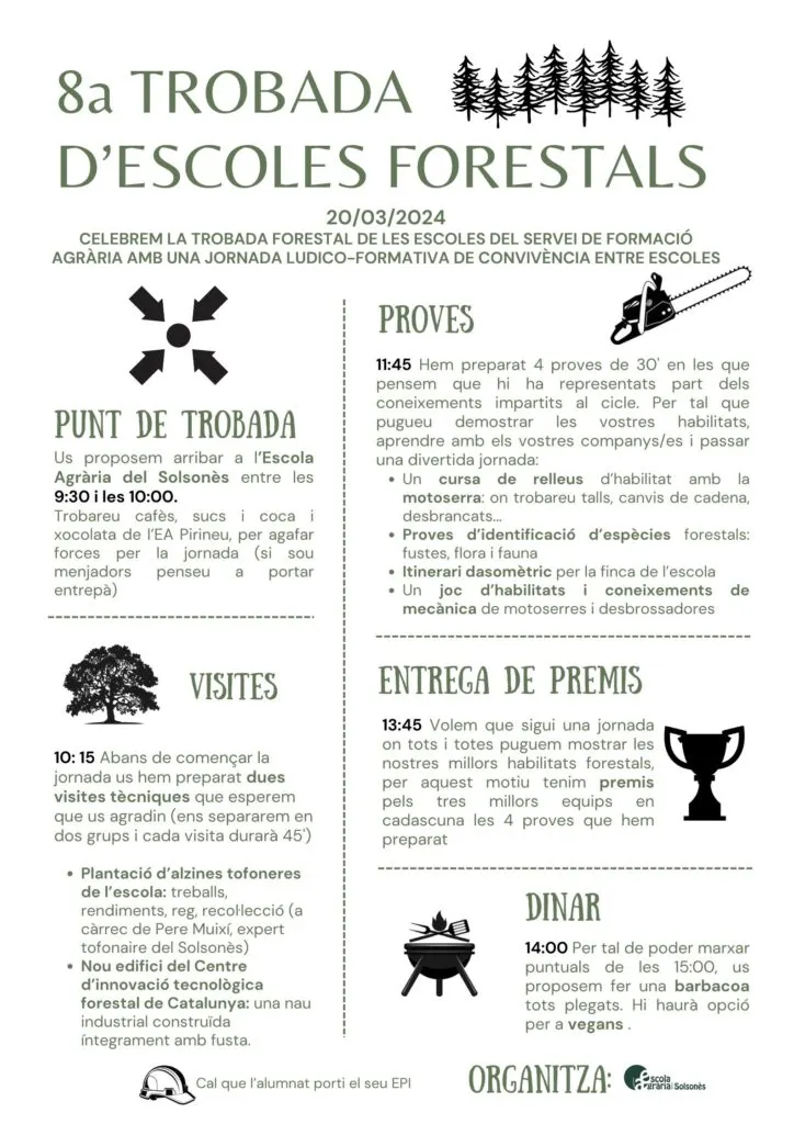 L'Escola Agrària del Solsonès acull demà la 8a Trobada d'Escoles Forestals de Catalunya