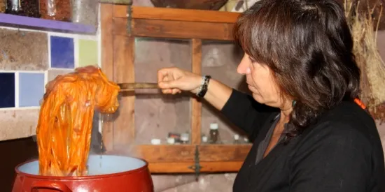Una artesana del Pallars tenyeix a mà llana i seda amb plantes del Pirineu català