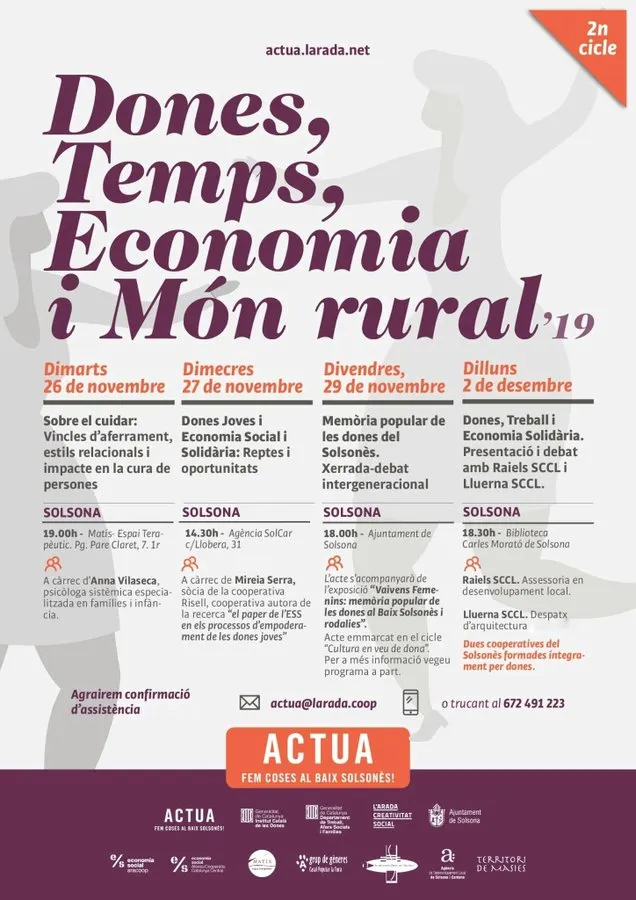 Solsona acollirà la setmana que ve el segon cicle "Dones, temps, economia i món rural" de l'Arada