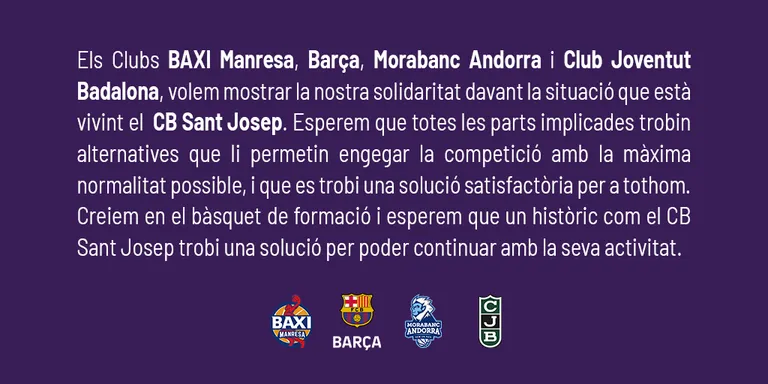 Solidaritat del bàsquet català amb el CB Sant Josep de Badalona