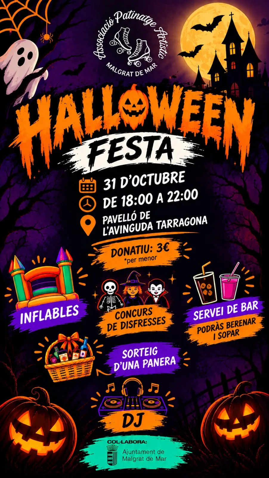 Disfresses, inflables, DJ i un sorteig a la festa de Halloween de l’APA Malgrat