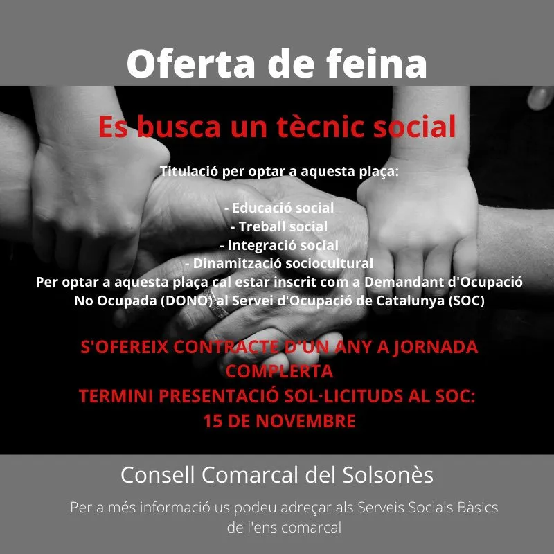 El Consell Comarcal ofereix un lloc de treball de tècnic social