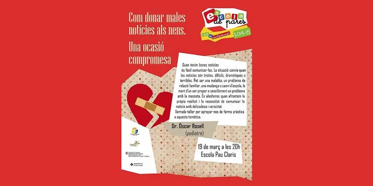 L'Escola de Pares proposa un taller sobre com donar males notícies als nens