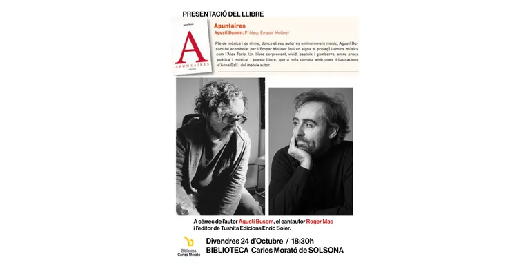 La biblioteca acull demà la presentació del llibre de prosa poètica i poesia lliure "Apuntaires", d'Agustí Busom