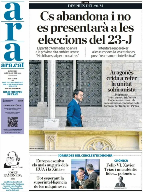 Consulta les portades dels diaris d'aquest 31 de maig