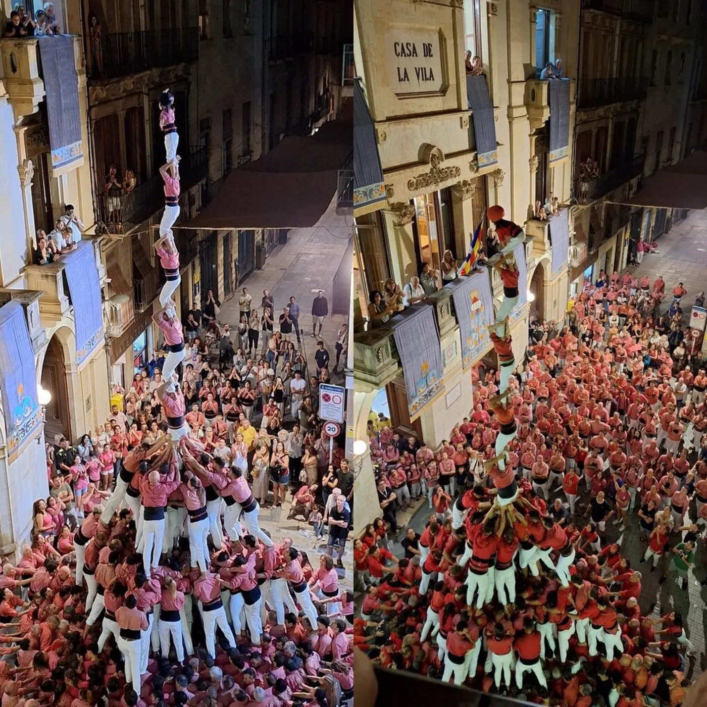 Les dues colles vallenques llueixen el pilar de 8 emmanillat a la Diada Nacional