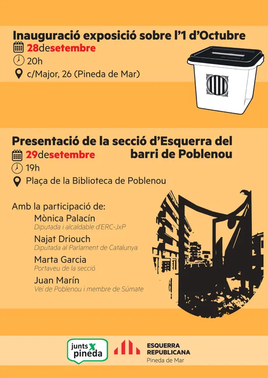 ERC-JxP inaugura divendres una exposició sobre l'1-O i dissabte presenta la secció d'ERC-JxP de Poblenou