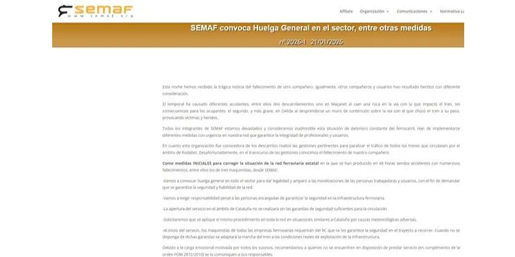 Els maquinistes faran vaga i avisen que el servei a Catalunya "no es farà sense les garanties de seguretat suficients"