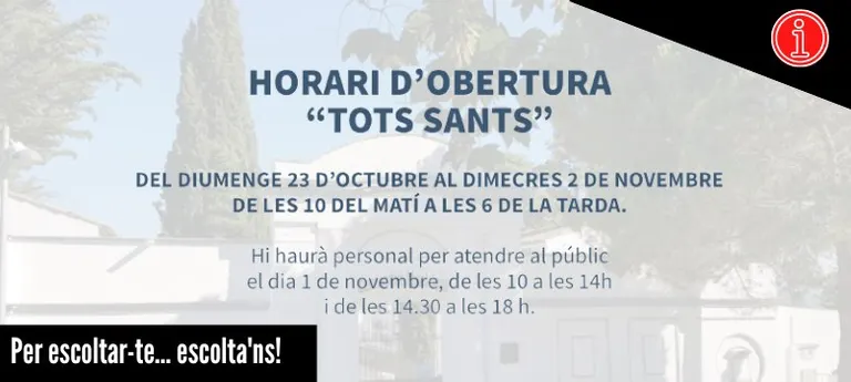 Horari especial del cementiri municipal per Tots Sants