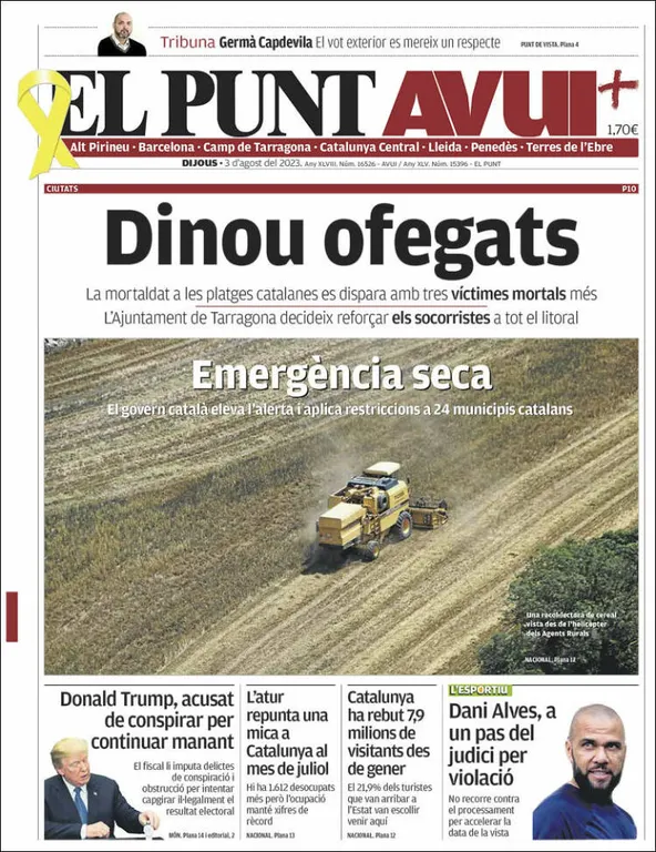Consulta les portades dels diaris d'aquest 3 d'agost
