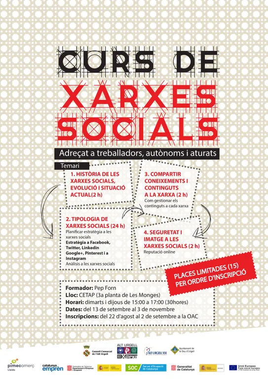 Curs gratuït de xarxes socials adreçat a treballadors, autònoms i aturats