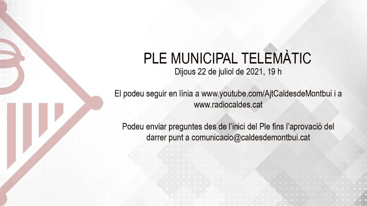 El ple del juliol, aquest dijous dia 22, tornarà a ser telemàtic per motius de seguretat sanitària