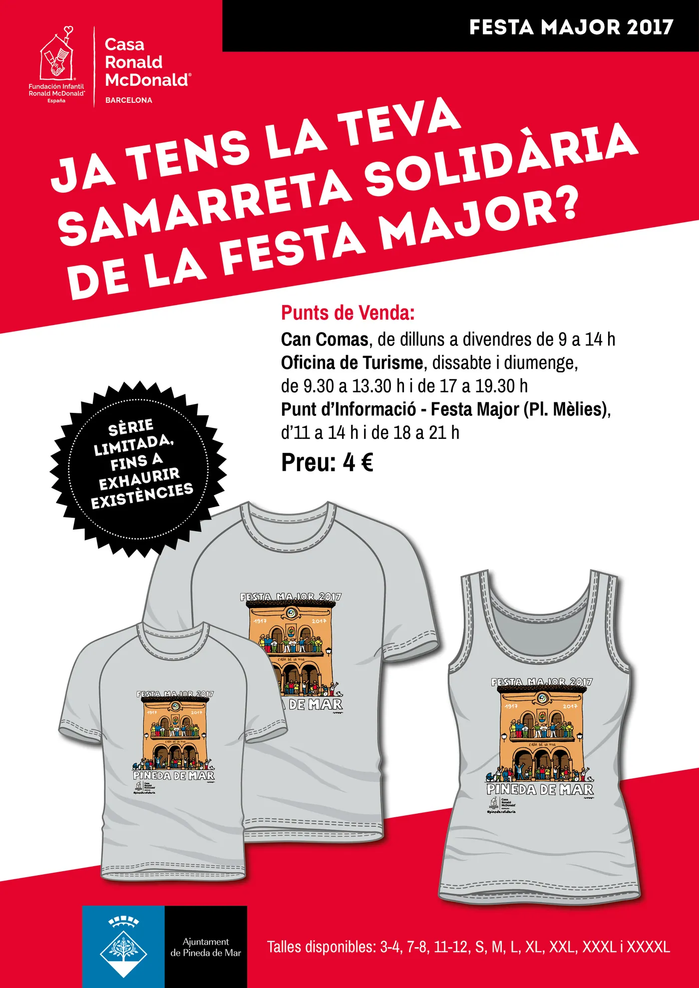 Podeu comprar la samarreta solidària de la Festa Major de Pineda 2017