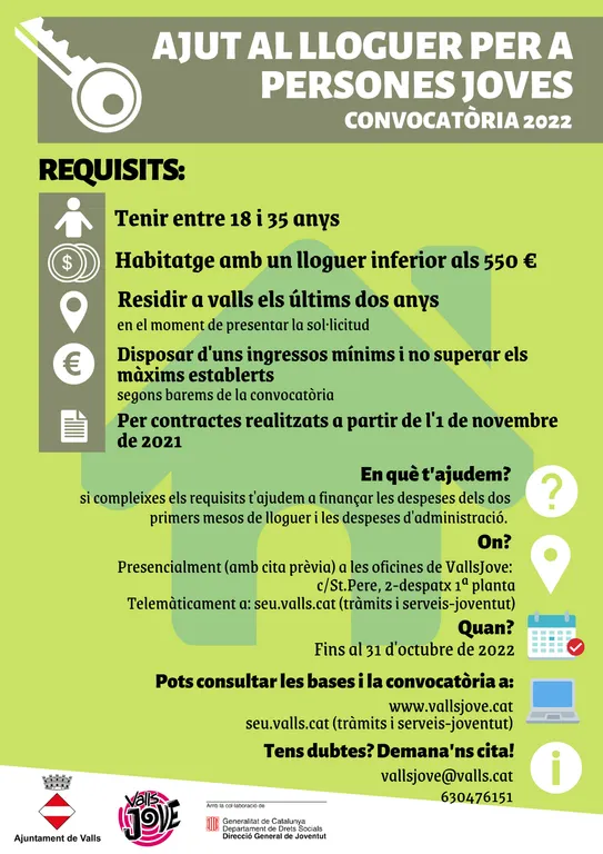 S’obre la convocatòria d’ajuts a l’habitatge de lloguer per a joves