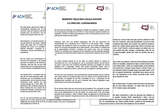 Caldes s'adhereix al «Manifest dels ens locals davant la crisi del coronavirus»