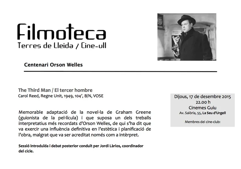 Cineclub La Seu tanca el cicle dedicat a Orson Welles amb 'El tercer hombre'
