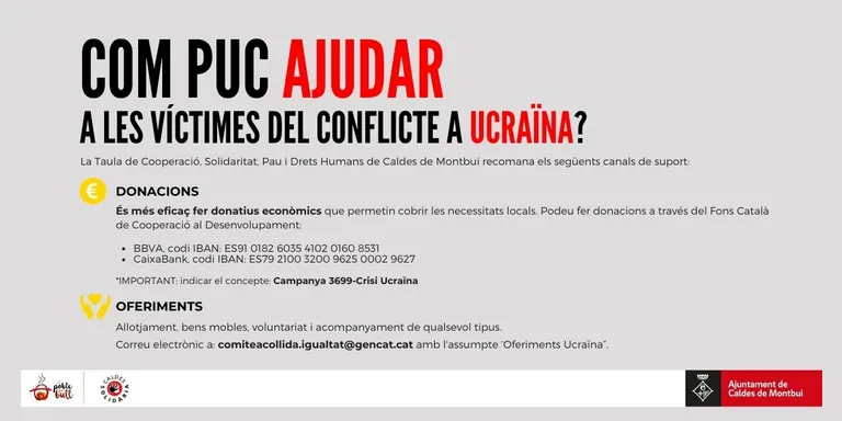 La taula de cooperació de Caldes acorda que la forma més efectiva d'ajudar la població ucraïnesa és a través d'aportacions econòmiques