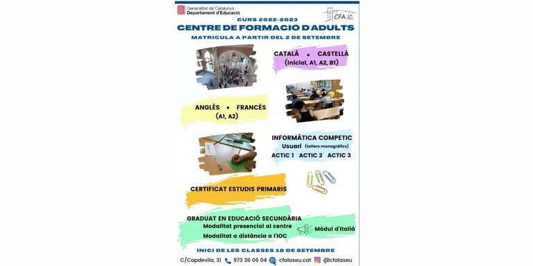 Oberta la matrícula al Centre de Formació d'Adults de la Seu d'Urgell per al curs 2022-2023