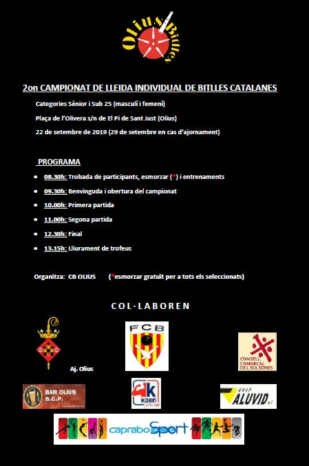 El Club de Bitlles Olius organitza el 2n Campionat de Lleida Individual de Bitlles Catalanes