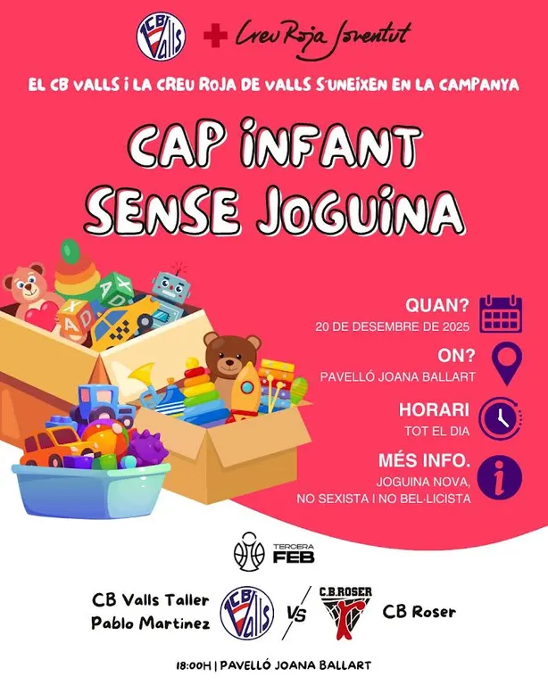 El CB Valls i la Creu Roja no volen cap infant sense joguina aquest Nadal