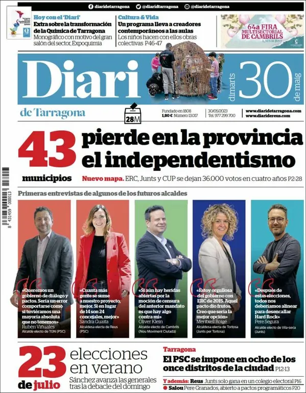 Consulta les portades dels diaris d'aquest 29 de maig
