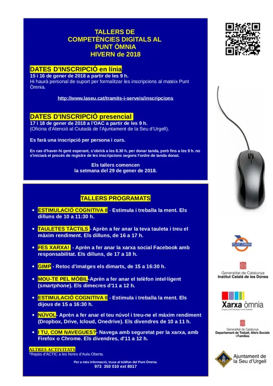 Nous tallers aquest trimestre al Punt Òmnia de la Seu