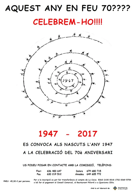 Celebració conjunta dels urgellencs i urgellenques que enguany fan 70 anys