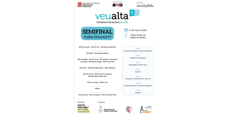 Caldes acull per primera vegada la semifinal territorial del Certamen escolar «Lectura en Veu Alta»