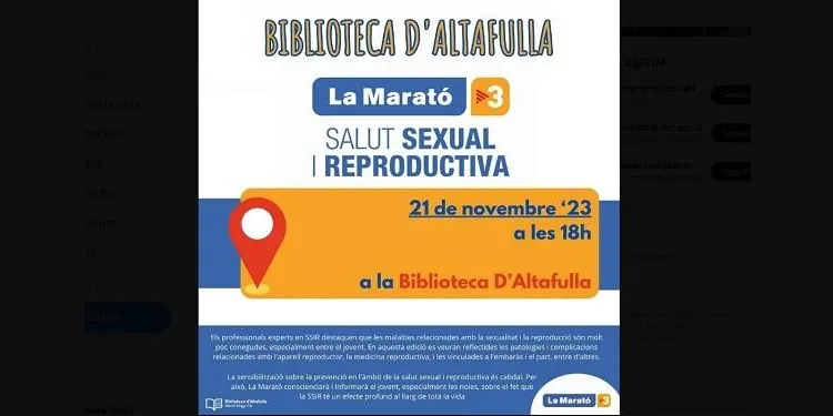 La Biblioteca d'Altafulla acull aquest dimarts una xerrada sobre salut sexual en el marc de La Marató de TV3