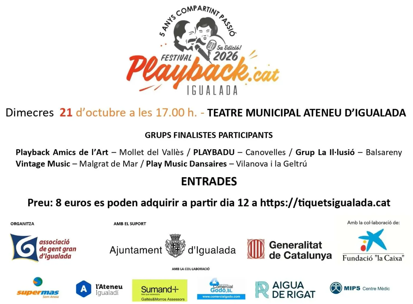 Vintage Músic Grup actuarà al PLAYBACKCAT d’Igualada