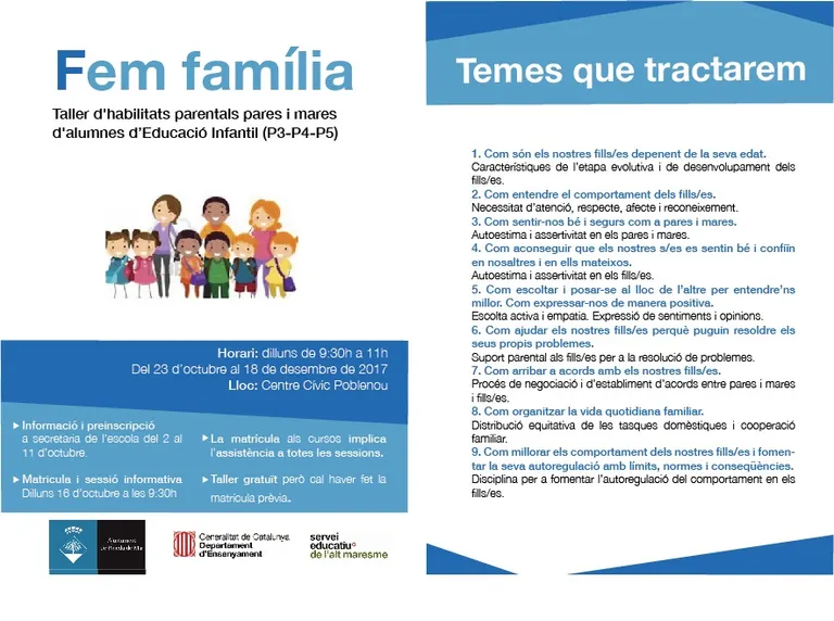 Taller sobre Habilitats Parentals als pares i mares de Pineda amb infants de 3 a 6 anys