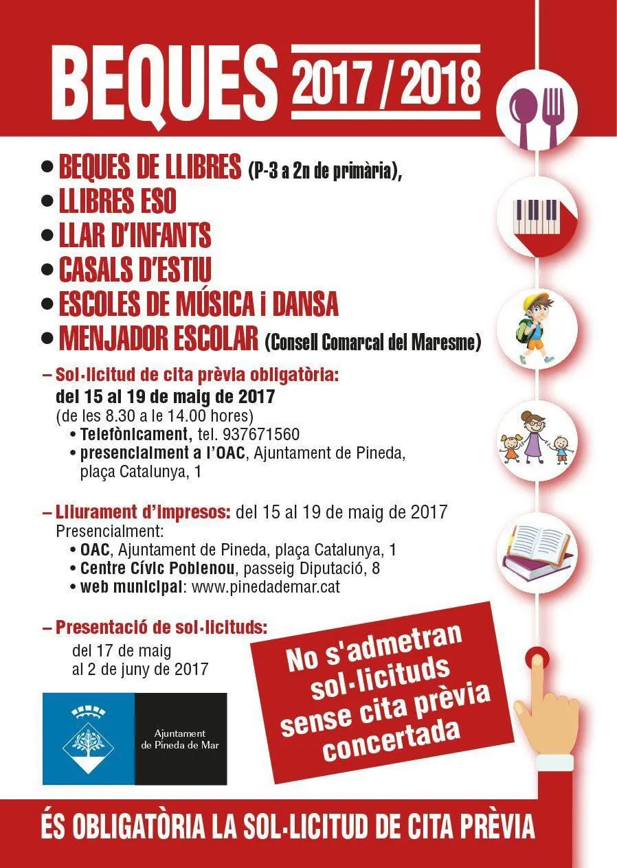 Beques d'ensenyament de l'Ajuntament de Pineda, aquest any amb cita prèvia obligatòria