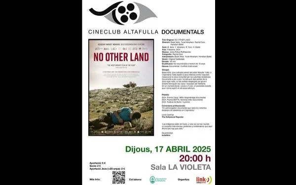 El Cineclub Altafulla Link porta a La Violeta el documental No other land, aquest dijous a les 20h