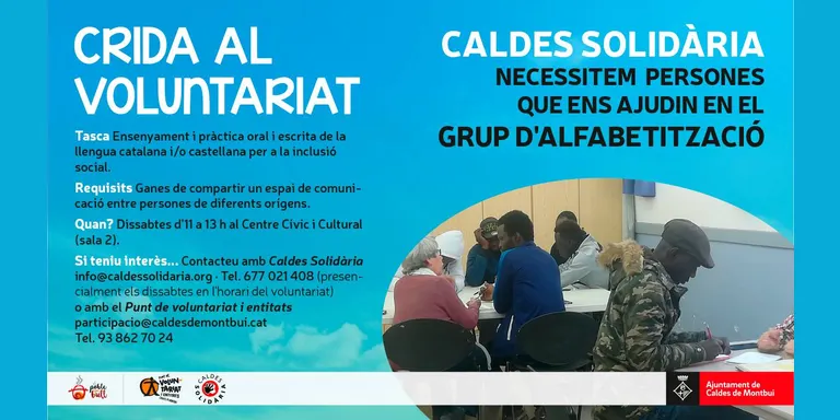 Càritas Caldes i Caldes Solidària, a través del Punt de Voluntariat, fan una crida a la ciutadania interessada en ajudar en fer classes de reforç escolar i una altra en ajudar en el grup d’alfabetització