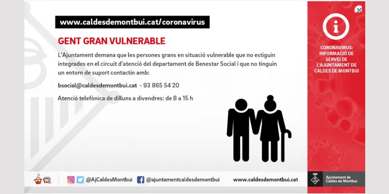 L'Ajuntament de Caldes ha compartir nous recordatoris davant de l'Estat de l'Alarma que viu la població per evitar la propagació del virus Covid-19
