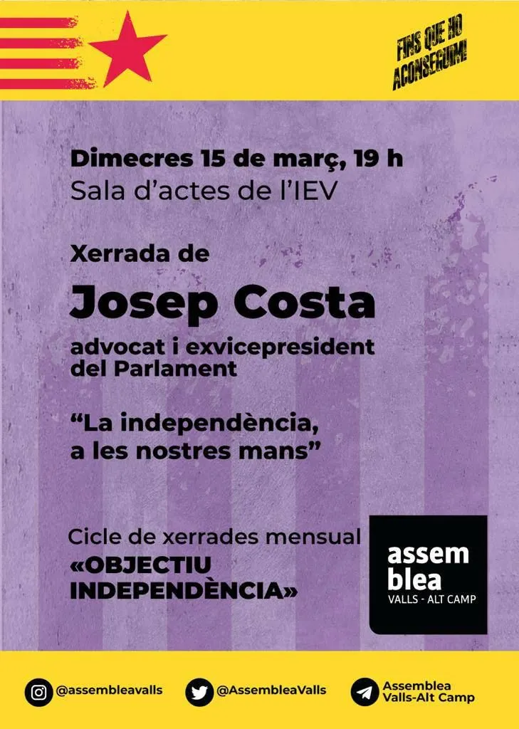 Josep Costa serà el proper convidat al cicle de xerrades de l’ANC Valls