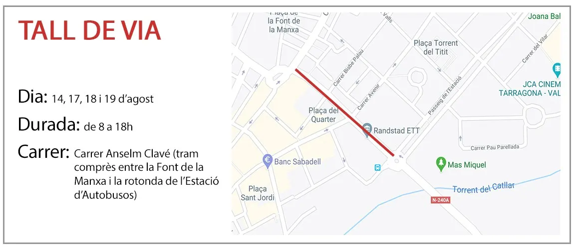 Tall de circulació de vehicles al carrer Anselm Clavé