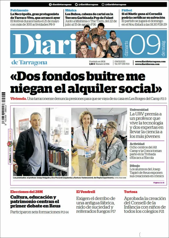 Consulta les portades dels diaris d'aquest 9 de maig