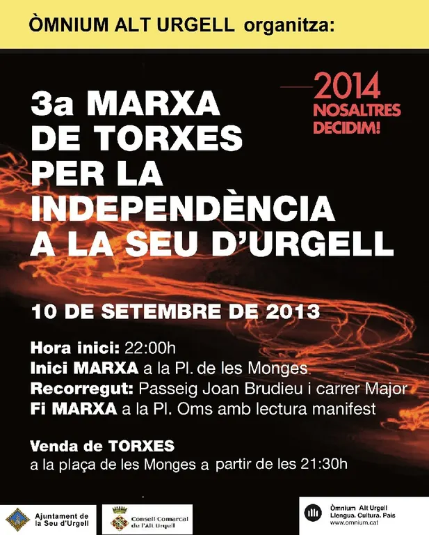 Òmnium Cultural Alt Urgell organitza la 3a Marxa de Torxes per la Independència