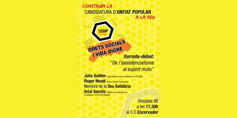 La CUP proposa una xerrada-debat sobre drets socials i vida digna