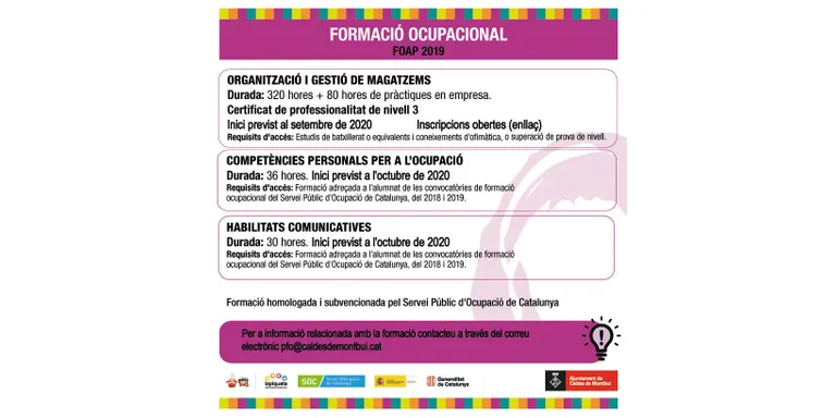 El Servei d'Ocupació renova l'oferta de formació laboral de cara a setembre