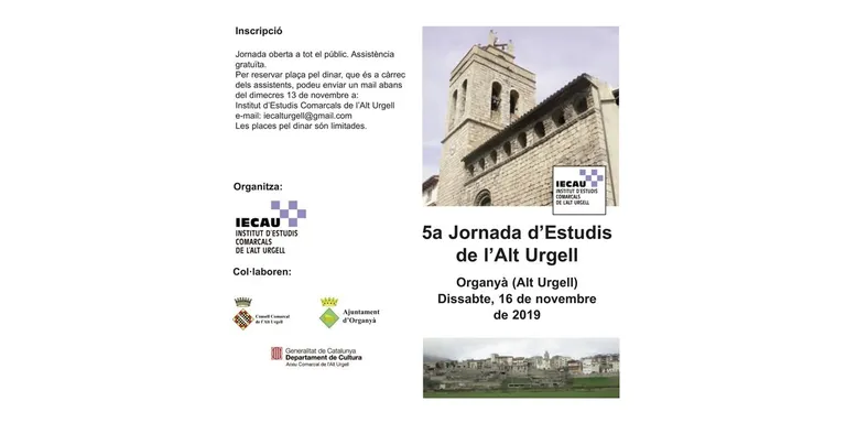L'IECAU organitza a Organyà la 5a Jornada d'Estudis de l'Alt Urgell
