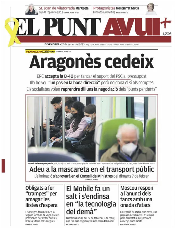 Consulta les portades dels diaris d'aquest 27 de gener
