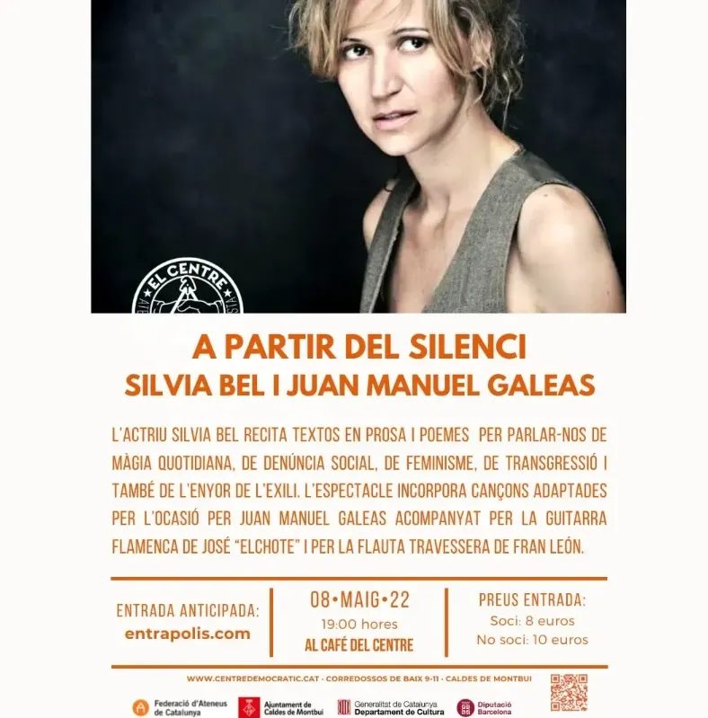 L'actriu Sílvia Bel recitarà textos acompanyada de música a l'ateneu El Centre en l'espectacle 'A partir del silenci'