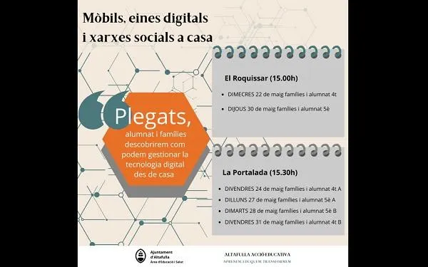 Les escoles d’Altafulla acullen un cicle de xerrades sobre l’ús del mòbil i els efectes de les pantalles en infants i adolescents